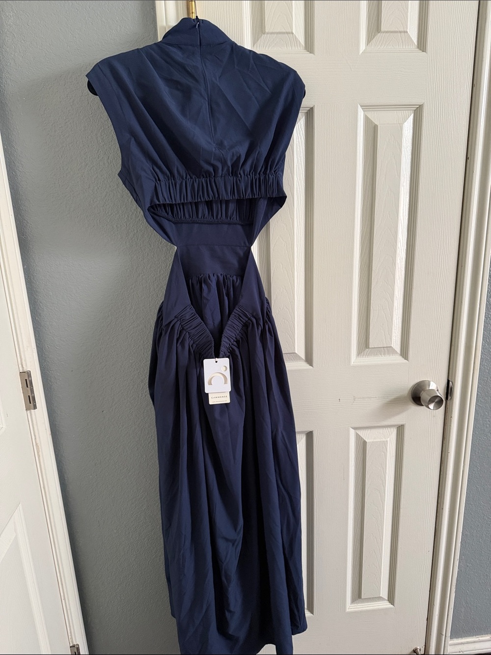 Commense Navy Maxi Dress with Pleated Bodice - Picture 3 of 7